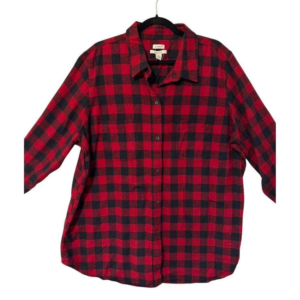 L.L. Bean Flannel Shirt Women 3X‎ Red Black Buffalo Plaid Relaxed Fit Lumberjack - Picture 3 of 13